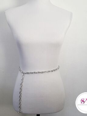 Silver Chain Waist Belt with Dangle Cross Accent